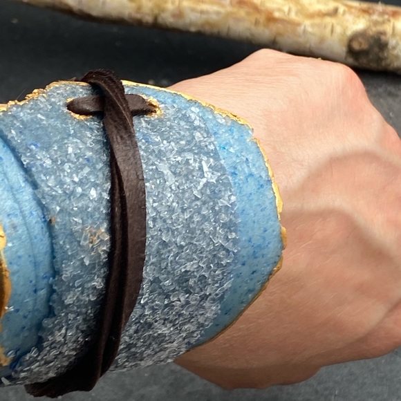 Matana handmade cuff blue gold bohemian bracelet - Picture 4 of 7